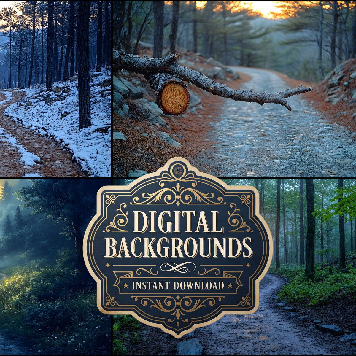 Wooded Trail At Dusk Backdrop Images