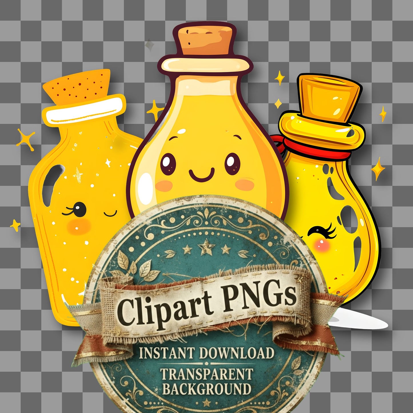 Yellow Apothecary Kawaii Style Clipart Pngs