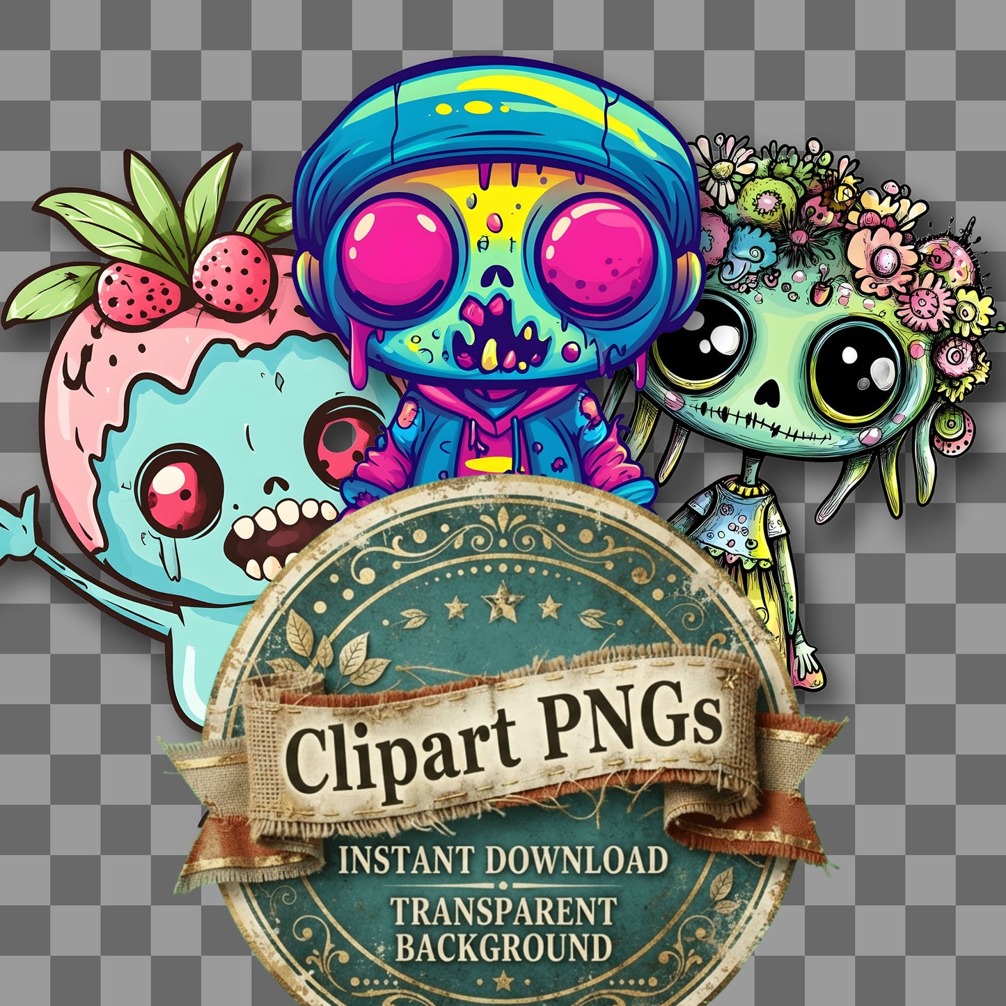 Zombie Kawaii Style Clipart Pngs