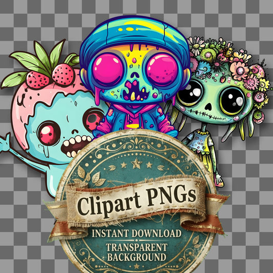 Zombie Kawaii Style Clipart Pngs